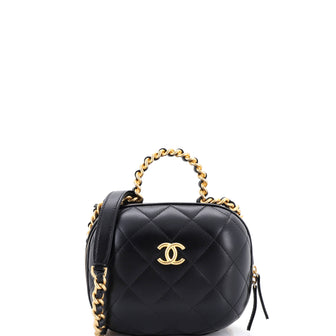 Chanel CC Bubble Top Handle Vanity Case with Chain Quilted Lambskin Small