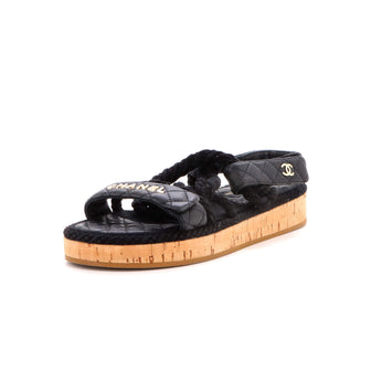 Chanel Women's Cord Velcro Dad Sandals Quilted Leather and Cork