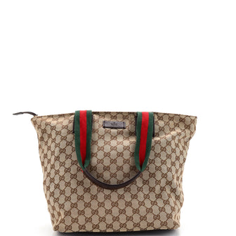 Gucci Web Zip Tote GG Canvas Large