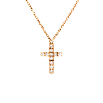 Cartier Cross Pendant Necklace 18K Rose Gold with Diamonds