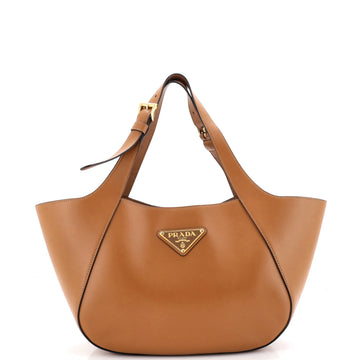 Prada Triangle Logo Buckle Handle Tote City Calfskin Medium