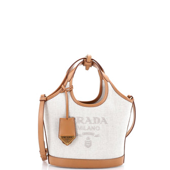 Prada Logo Bucket Tote Linen Blend Small