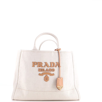Prada Logo Tote Linen Blend Large