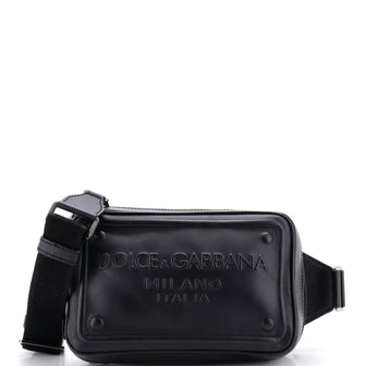 Dolce & Gabbana Raised Logo Crossbody Bag Embossed Leather
