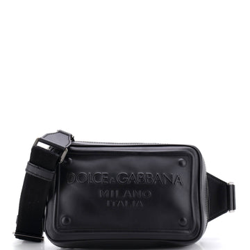 Dolce & Gabbana Raised Logo Crossbody Bag Embossed Leather