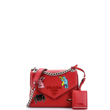 Prada Monochrome Shoulder Bag Embellished Saffiano Leather Small