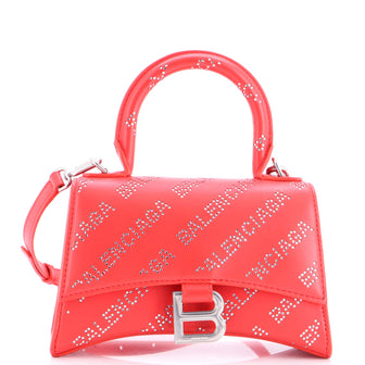 Balenciaga Hourglass Top Handle Bag Leather with Allover Logo Crystals XS