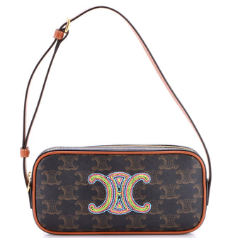 Celine Cuir Triomphe Camera Shoulder Bag Embroidered Triomphe Coated Canvas with Leather Small