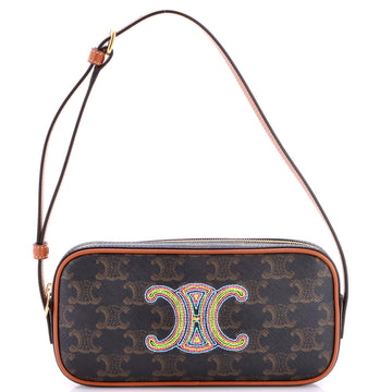Celine Cuir Triomphe Camera Shoulder Bag Embroidered Triomphe Coated Canvas with Leather Small