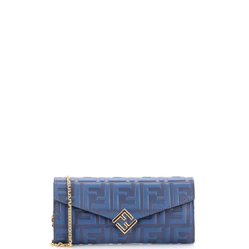 Fendi F is Fendi Continental Chain Wallet Zucca Embossed Leather