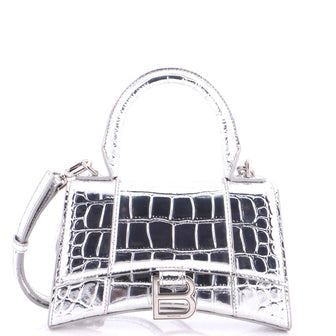 Balenciaga Hourglass Top Handle Bag Crocodile Embossed Leather XS