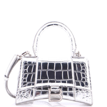 Balenciaga Hourglass Top Handle Bag Crocodile Embossed Leather XS