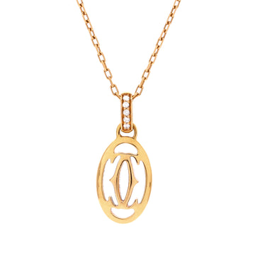 Cartier Logo Double C Pendant Necklace 18K Rose Gold with Diamonds