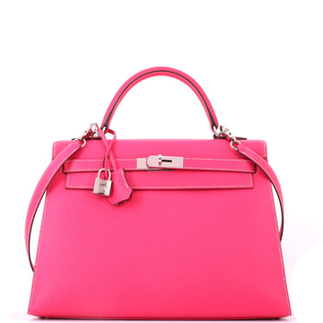Hermes Kelly Handbag Pink Epsom with Palladium Hardware 32