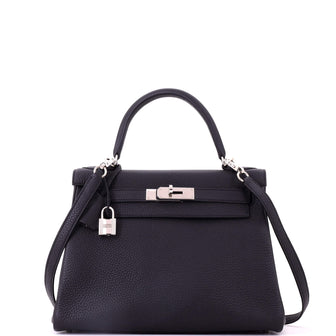 Hermes Kelly Handbag Black Togo with Palladium Hardware 28
