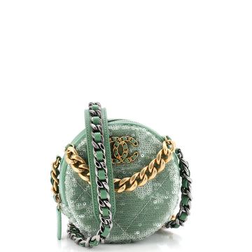 Chanel 19 Round Clutch with Chain Quilted Leather and Sequins