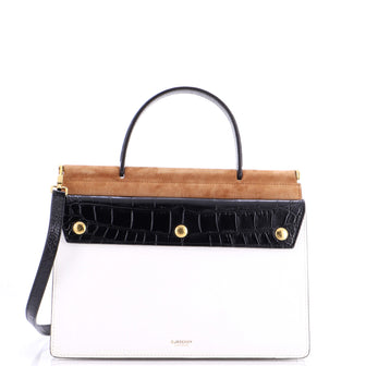 Burberry Panelled Title Front Pocket Top Handle Bag Embossed Leather and Suede Small