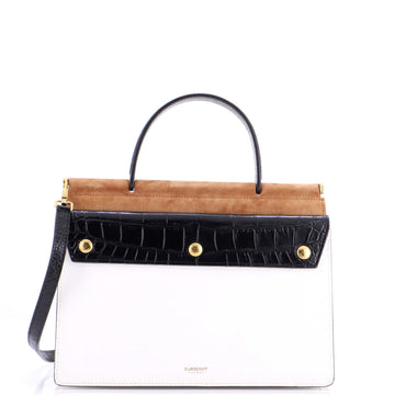 Burberry Panelled Title Front Pocket Top Handle Bag Embossed Leather and Suede Small