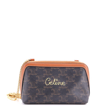 Celine Zip Around Chain Clutch Embroidered Triomphe Coated Canvas