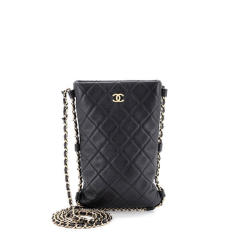 Chanel Chain Around Flat Phone Holder Crossbody Quilted Lambskin