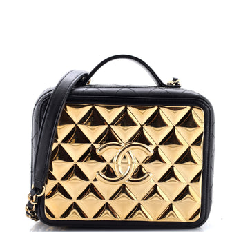 Chanel Golden Plate Vanity Case Quilted Metal and Lambskin Medium