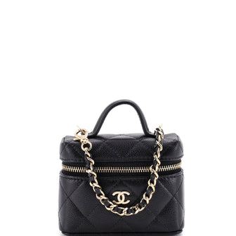 Chanel Top Handle Vanity Case Bag Charm Quilted Caviar Micro