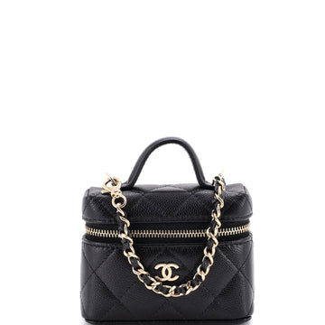 Chanel Top Handle Vanity Case Bag Charm Quilted Caviar Micro
