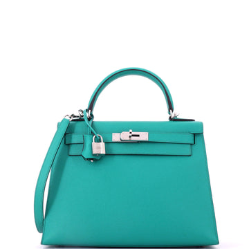 Hermes Kelly Handbag Blue Epsom with Palladium Hardware 28