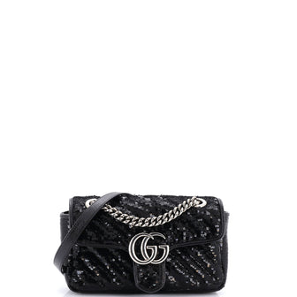 Gucci GG Marmont Flap Bag Diagonal Quilted Sequins Mini