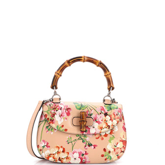 Gucci Bamboo Top Handle Bag Blooms Print Leather Small