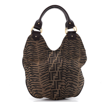 Fendi Devil Trapezio Tote Zucca Canvas and Tiger Print Jacquard Small