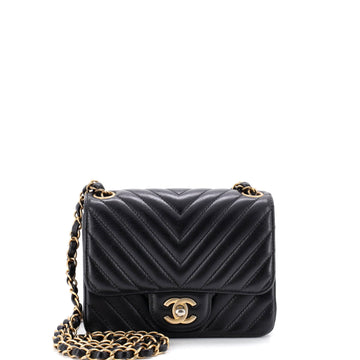 Chanel Square Classic Single Flap Bag Chevron Lambskin Mini