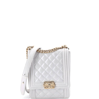 Chanel North South Boy Flap Bag Quilted Iridescent Calfskin Small