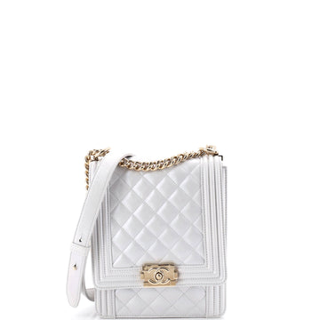 Chanel North South Boy Flap Bag Quilted Iridescent Calfskin Small