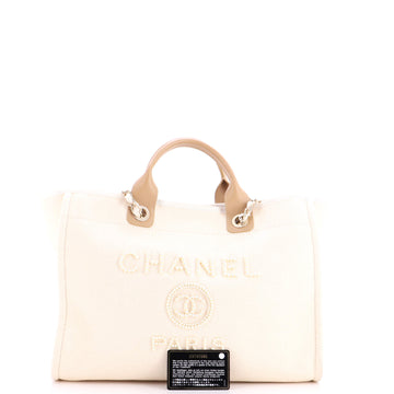 Chanel Deauville Tote Pearl Embellished Canvas Medium