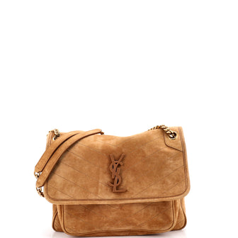 Saint Laurent Niki Chain Flap Bag Matelasse Chevron Suede Medium
