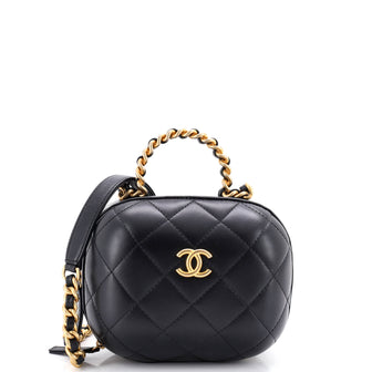 Chanel CC Bubble Top Handle Vanity Case with Chain Quilted Lambskin Small