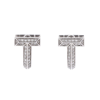 Tiffany & Co. T1 Huggie Hoop Earrings 18K White Gold with Half Pave Diamonds
