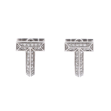 Tiffany & Co. T1 Huggie Hoop Earrings 18K White Gold with Half Pave Diamonds