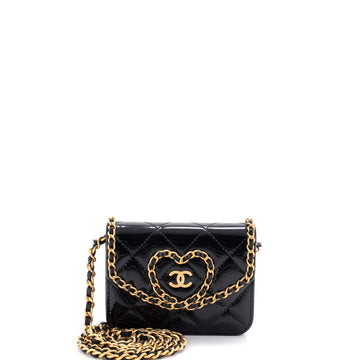 Chanel Heart Chain Flap Bag Quilted Patent Mini