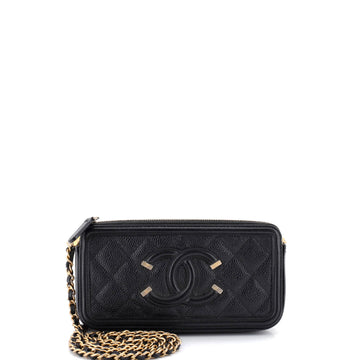 Chanel Filigree Double Zip Clutch with Chain Quilted Caviar
