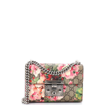 Gucci Padlock Shoulder Bag Blooms Print GG Coated Canvas Small