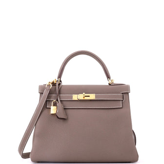Hermes Kelly Handbag Grey Togo with Gold Hardware 28