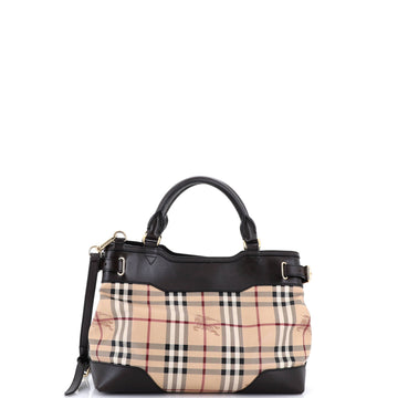 Burberry Hepburn Convertible Tote Haymarket Coated Canvas and Leather Small