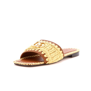 Gucci Women's GG Marmont Espadrille Slide Sandals Raffia with Leather