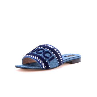Gucci Women's Logo Slide Sandals Embroidered Denim
