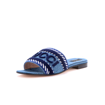 Gucci Women's Logo Slide Sandals Embroidered Denim