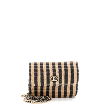 Chanel CC Flap Chain Belt Bag Striped Raffia and Jute