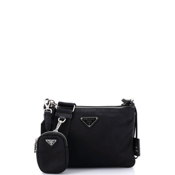 Prada Re-Edition 2000 Double Zip Shoulder Bag Tessuto Small Black