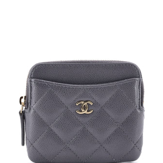 Chanel Square Zip Around Card Holder Wallet Quilted Caviar